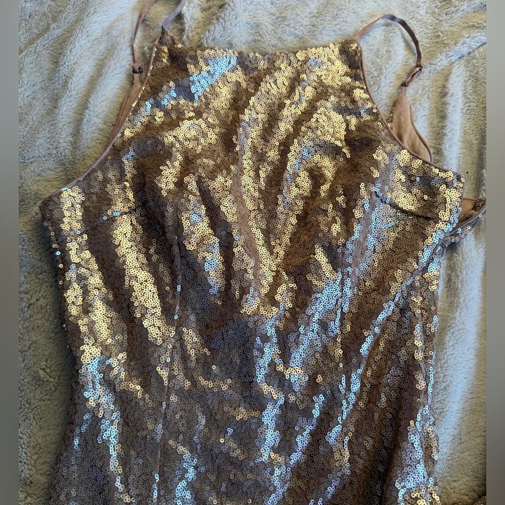 Lulu's Sparkling rose Gold Sequin gown dress